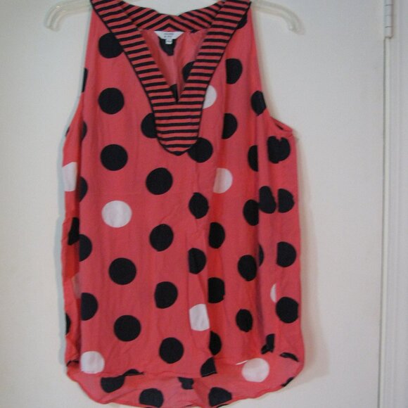 crown & ivy Tops - * Crown & Ivy Blouse Large Sleeveless Polka Dots Pink Black V Neckline